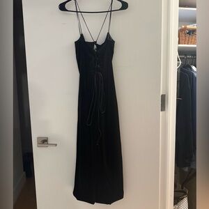 Bardot Black Midi Dress with Spaghetti Straps